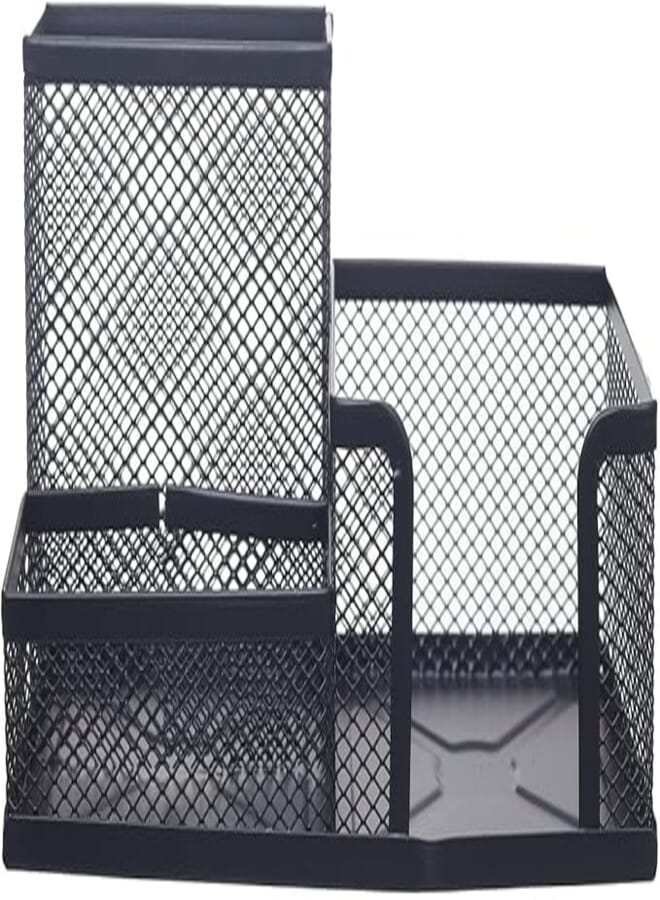 Metal Pen Holder Mesh Cube Pen Holder Divider Organizer for Pens, Cards, Small Papers, Black